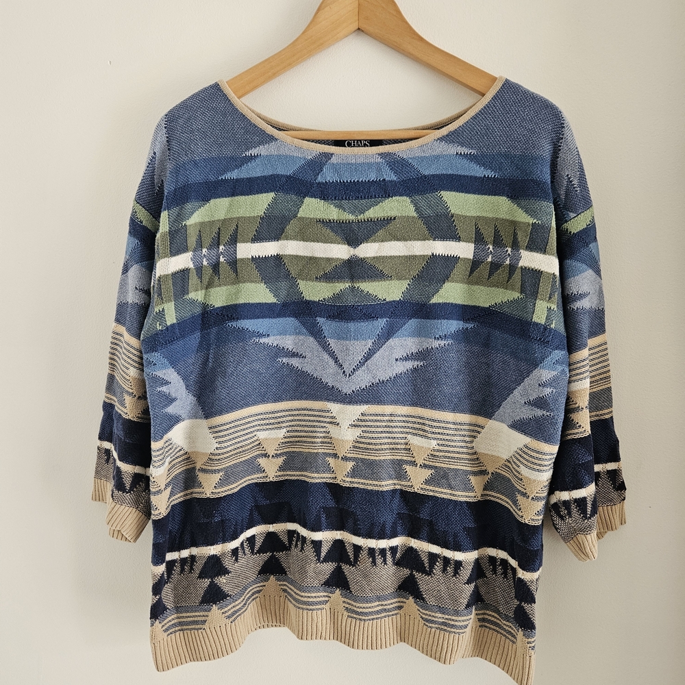 Chaps Ralph Lauren Southwestern Aztec Knit Sweater Womens Large Boho Tribal